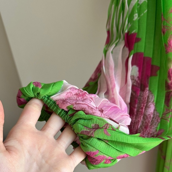ASOS Design Wrap Maxi Dress Balloon Sleeves with Green Florals, Green/Pink, 6 - Picture 5 of 16